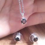 Thai Black Spinel Sterling Silver Stud Earrings, Pendant Stainless Steel Chain Photo 8