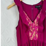 Saloni Suzi Ruffle Lace Trimmed Crinkled Gauze Maxi Size 6 Dress Magenta $625 Pink Photo 10