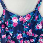 Jessica Simpson  Mini Dress 2X Blue Pink Rose Floral‎ Corset Smocked Micro Ribbed Photo 2