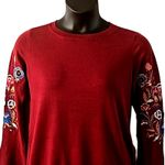 NWOT Belle by Kim Gravel Burgundy Embroidered Floral Bell Sleeve Sweater Size 8 Red Photo 6