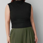 Cider  Solid High Neck Sleeveless Ruched Tank Top Black Women’s Medium Photo 0