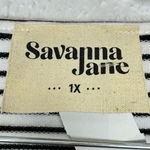 Savanna Jane 1X Striped Embroidered Multicolor Red Lips Mouth Long Sleeve V Photo 3