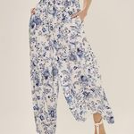 Francescas Women Pants Small Blue White Wide Leg Paisley Stretch Vacation Travel Photo 1