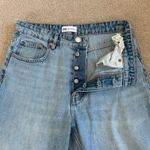 ZARA  High Rise Ripped Knee Straight Leg Raw Hem Jeans Light Wash Blue Size 8 Photo 3