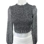 Aritzia Wilfred Tempest Black Floral Smocked Puff Sleeve Crop Top Blouse Sz 2XS Photo 0