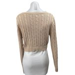 Nati Women's Brown Tan Cable Knit Button Long Sleeve Crop Cardigan Sweater Top L Size L Photo 2