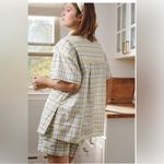 Anthropologie NWT By  Short-Sleeve Pajama Style Top Cotton Plaid Button Down XS Photo 1