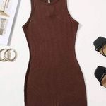 SheIn Brown Solid Ribbed Knit Unitard Romper Photo 0