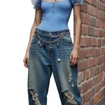 Free People NEW Pretty Petals Bodysuit Organza Puff Sleeve Blue Lilac XS Dainty Photo 1