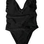 Aerie  Small Black One Piece Swimsuit Ruffle V Neck Monokini Cute Photo 0