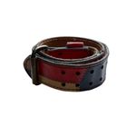 Vintage Multicolored Patchwork Tan Red & Blue Color Block Leather Belt Size 32 Photo 7
