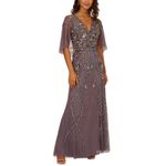 Adrianna Papell  Beaded A-Line Short Sleeve Long Evening Gown Purple Size 4 Dress Photo 11
