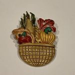 Signed Tara Brooch Pin Autumn Fall Thanksgiving Vegetable Basket Gold Photo 1
