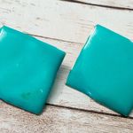 Vintage Earrings For Pierced Ears Teal Slightly Wavy Large Photo 0