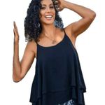 Lani Lau Hawaii Venus Tiered Layered Ruffle Flowy Cami Adjustable Tank Top S/M Black Photo 0