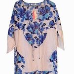 Moda Praia white and blue floral tunic/NWT Fringe Swim Cover Size M Photo 0
