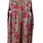 NEW Dip Pink Gray Tropical Artsy Floral Linen Sleeveless Tie Waist Midi Dress Photo 3
