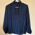 Adriana‎ Contreras Navy Silk Blouse Women's 8 Pullover Business Attire Casual Blue Photo 0