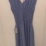 Blue & White Floral Print V Neck Cinched Short Sleeve Dress Size Medium NWT Photo 0