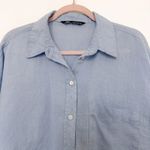 ZARA  Womens Shirt Size XL Blue Long Sleeve‎ Linen Button Down Photo 1