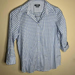 CHAPS  No Iron Ladies Large Blue And White Checkered Plaid Button Down Photo 0