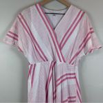 Sandra Darren Sandra Darren Midi Dress Womens 6 Pink White Striped V-Neck Cap Sleeve Summer Photo 1
