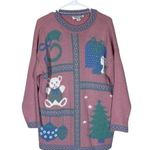 VTG Private Eyes Knit Grandma Christmas Sweater Pink Size L Photo 0
