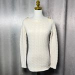 Ralph Lauren LAUREN  Cream Cable Knit Boat Neck Sweater Gold Button Detail Size S Photo 4
