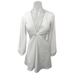 White Fox Boutique White Fox White Twist Knot Front Cutout Long Sleeve Mini Fit & Flare Dress Sz XS Photo 2