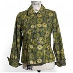 Christopher & Banks Floral Print Jacket Olive Green Gold Accents Full Zip Up Career Size S Photo 0