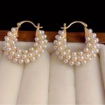 18k gold finished with imitation pearl hoops Photo 0