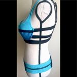 Top Melon Retro Bikini Swimsuit: Duo-chrome Blues & Black Straps Bikini Swimsuit, Sz. L Photo 4