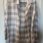 Blue B Collection Women's Oversized 100% Cotton Plaid OverShirt White Neutral‎ M Size M Photo 0