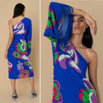 Borgo de Nor Aubrey One Shoulder Crepe Fringe Dress NWT Size 2 US (6 UK) Blue Photo 3