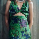 ZARA  maxi floral satin dress wedding evening party Floral Green Cutout Dress Photo 10