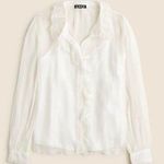 J.Crew NWT  Ruffle Button-up Shirt Crinkle Chiffon White Cream Photo 0