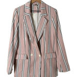 Free People  Uptown Girl Oversized Blazer in Pink Stripes 100% Cotton, Small‎ Photo 0