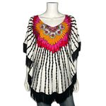Trina Turk  Boho Fringe Feather Tunic Size L Mod Kaftan Festival Beach Cover Up Photo 2