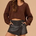 Altar'd State Meghan Cable Crop Sweater in Chocolate — Size S — New Photo 0