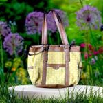 Fossil  Marley Double Handle Shoulder Bag Shopper Yellow Canvas Leather 14X11 Photo 1