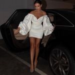 House Of CB HOUSE OF CB 'Carlyn' Ivory Satin Balloon Sleeve Mini Dress/Size XS NWOT Photo 2