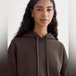 Everlane Cropped Luxe Fleece Hoodie in Dark Chocolate, Size Medium Photo 2