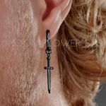 Punk Goth Dagger Sword Huggie Hoop Earring Black Photo 4