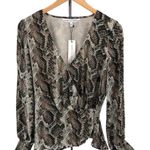 Cupcakes and Cashmere  Jasper Wrap Blouse in Brown Snake Print NWT Photo 1
