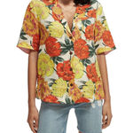 Scotch & Soda  Women's Multicolor Floral Linen Hawaiian Button Down Shirt Size XS Photo 0