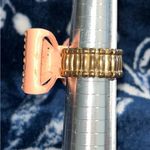 Vintage Ring Peachy Pink Bow Rhinestone Enamel Metal Ribbon Statement Stretch Photo 3