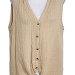 French Laundry Tan Cotton Gauze Sleeveless Button-Down Top with Tie Size Large Photo 0