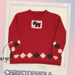 Christopher & Banks  Scottie Dog Sweater Vintage Red Argyle Knit Preppy - Large Photo 0