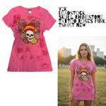 Ed Hardy 2000'S DEADSTOCK NWOT SKULL RHINESTONE TATTOO   STYLE PINK T SHIRT XL Photo 1
