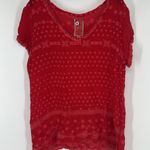 Johnny Was  Tunic Top Short Sleeve Tee Eyelet Embroidered Red Floral Size Medium Photo 0